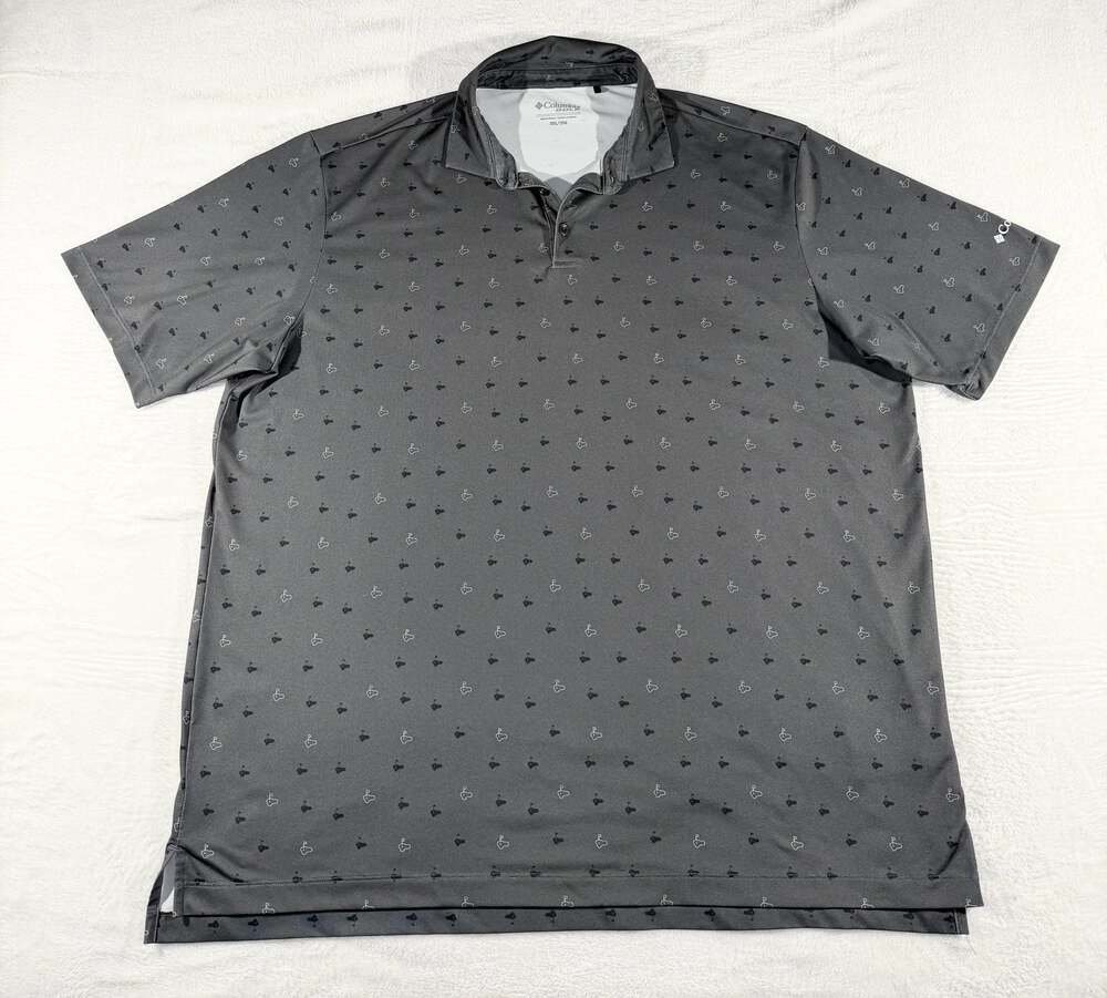 Columbia Golf Men's Grey Golf Green Pattern Polo Shirt Size 2XL